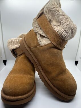UGG Chestnut Suede Knit-Cuff Ankle Boots